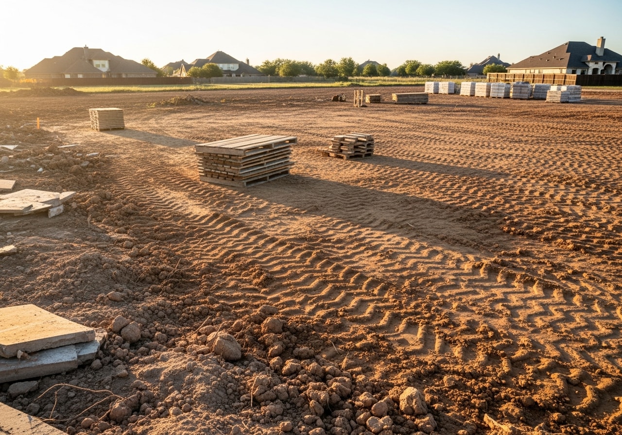 Cleared residential lot in Katy after home demolition and foundation removal