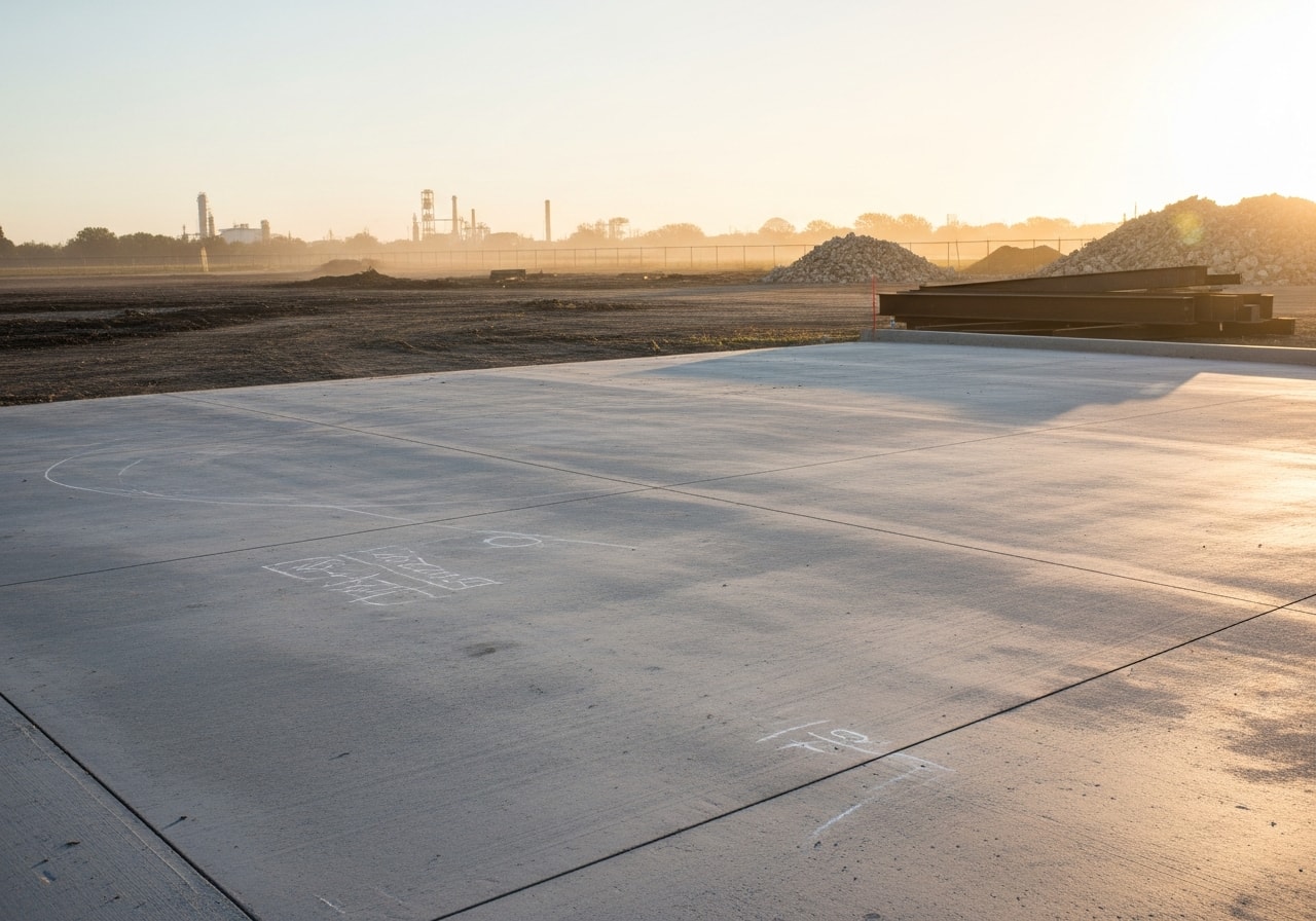 Cleared industrial site in Baytown after warehouse demolition and concrete removal