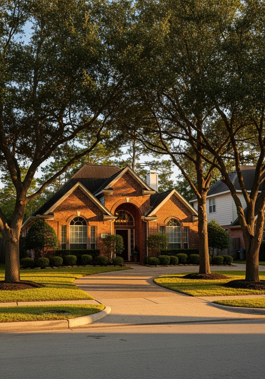 Tomball homeowner standing in front of a traditional home with mature trees and established yard.